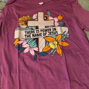 Purple Graphic Tee with Floral Design